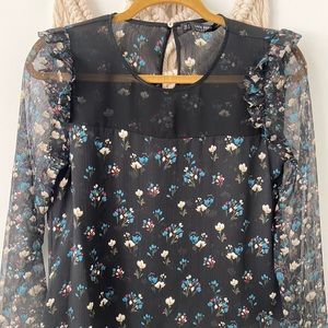 Zara floral mesh blouse